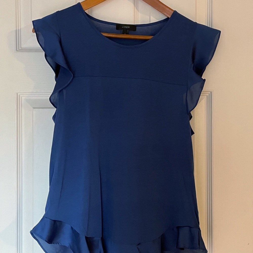 J. Crew Navy Short Sleeve Ruffle Blouse Size Small